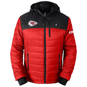 ActionHeat Kansas City Chiefs red and black hooded puffer jacket with team logo