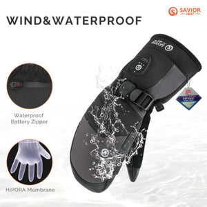 Savior Heat waterproof heated mitten with battery zipper and Hipora membrane