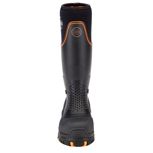 Black and orange waterproof rubber work boot