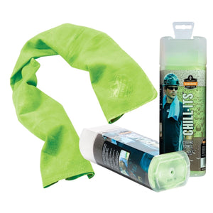 Chill-Its lime green cooling towel and storage container