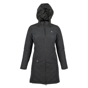 Black Fieldsheer heated hooded jacket with quilted pattern and front zipper