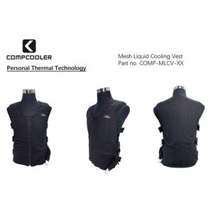 CompCooler mesh liquid cooling vest shown from front side and back angles on mannequins