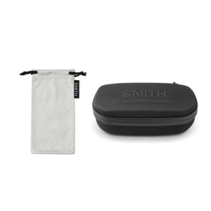 Smith branded grey microfiber eyewear pouch and black hard shell zippered eyewear case