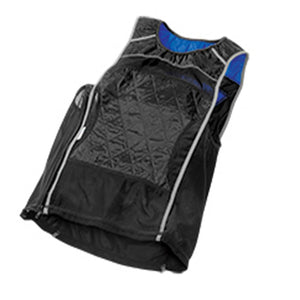 HyperKewl black quilted cooling vest with blue interior lining