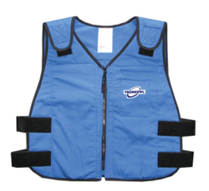 Blue TechKewl cooling vest with front zipper and adjustable side velcro straps