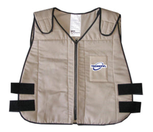 TechKewl tan cooling vest with black trim and side velcro straps