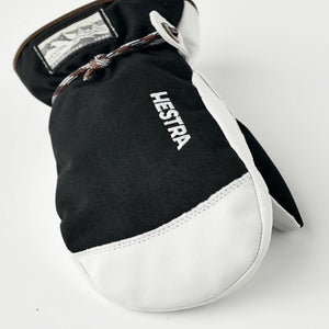Hestra black and white leather mitten with logo