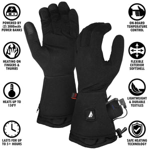 Temp360 black heated gloves with power bank and feature icons