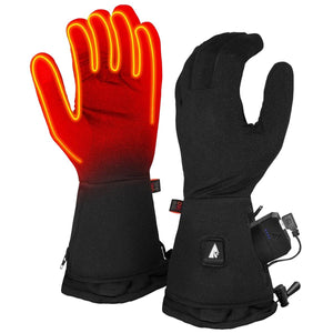 Temp360 black heated gloves with battery pack and glowing red heating elements