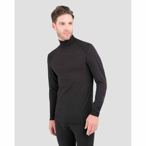 Man wearing a black long sleeve turtleneck base layer top