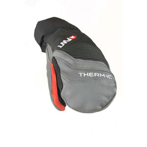 Therm-ic grey and black leather ski mitten with red accents