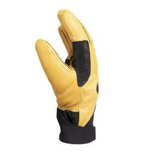 Black Diamond tan leather ski glove with black textured palm reinforcement and black cuff