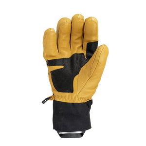 Therm-ic tan leather glove with black textured palm grip and black wrist cuff