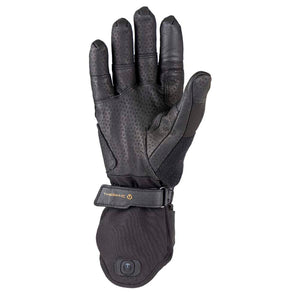 Therm-ic black heated glove with adjustable wrist strap and power button on cuff