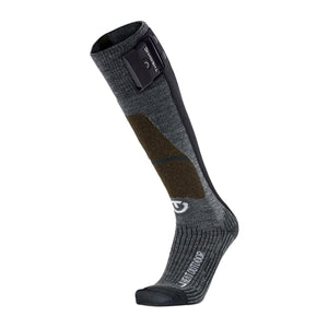 Therm-ic grey and black heated outdoor sock with battery pack attached