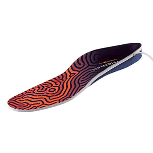 Therm-ic heated insole with orange and purple topographic pattern