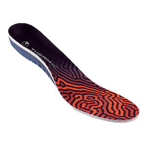 Therm-ic branded shoe insole with orange and black topographic pattern
