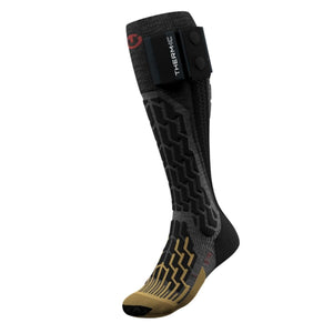 Therm-ic black and tan heated ski sock with battery pack attached