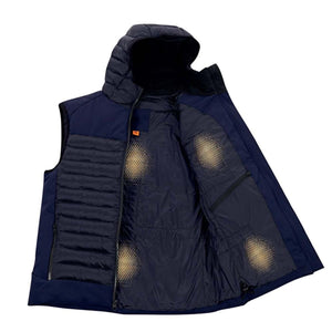 Therm-ic navy blue hooded vest with internal heating element zones