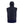 Back view of a navy blue hooded puffer vest with Powered Heat branding