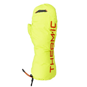 Neon yellow Therm-ic mitten with red logo and adjustable wrist cord