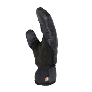 Black insulated mitten with suede palm and PrimaLoft branding