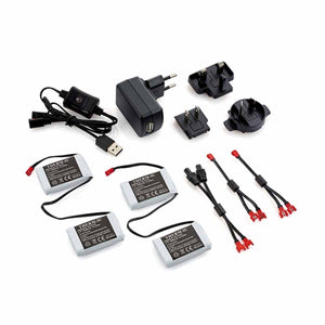 Therm-ic battery charging kit with four batteries, wall adapter, international plugs, and connection cables