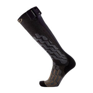 Therm-ic black heated ski sock with grey and brown geometric pattern