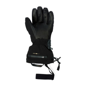 Black insulated glove with zippered pocket and adjustable wrist strap