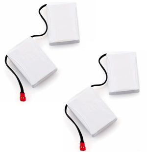 Two white Therm-ic battery packs with black cables and red connectors