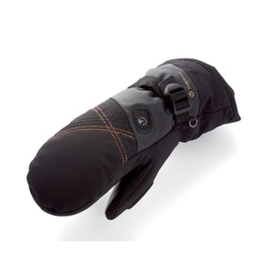 Therm-ic black heated mitten with orange stitching and power button