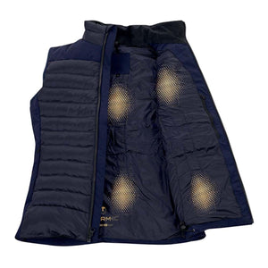 Therm-ic navy blue heated vest with interior heating elements visible