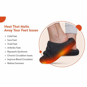 Heated slippers showing benefits for cold sore tired arthritic feet and circulation issues