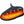 Grey heated slipper with orange honeycomb heat pattern and upward arrows