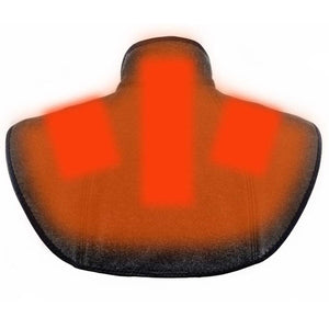 Heated neck and shoulder wrap with glowing red heat zones