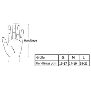 Hand length measurement guide showing sizes S M and L with corresponding measurements in centimeters