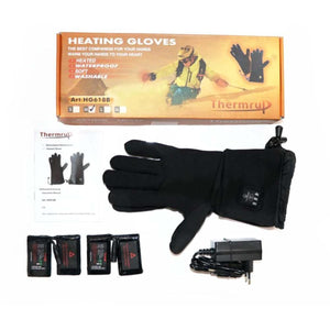 Thermrup heated gloves set with batteries charger and instruction manual in packaging box