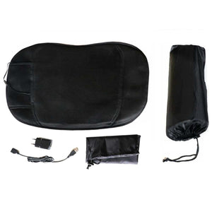 Black massage mat with power adapter and drawstring storage bag