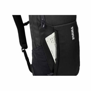 Thule backpack side pocket with boarding pass inserted