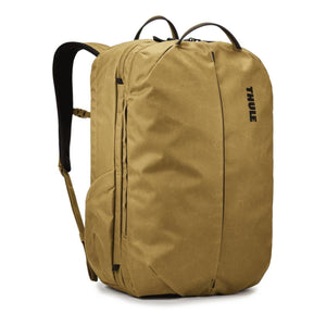 Thule tan travel backpack with top handles and side zipper