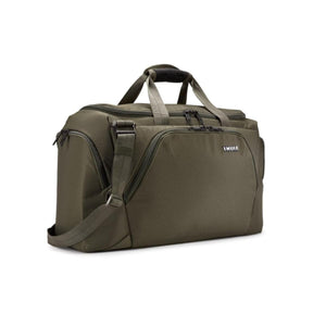Thule olive green duffel bag with top handles and shoulder strap