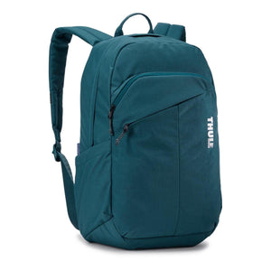 Teal Thule backpack with front zippered pocket and shoulder straps
