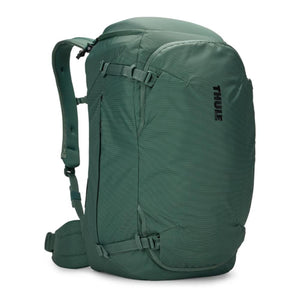 Thule green travel backpack with side compression straps and shoulder harness