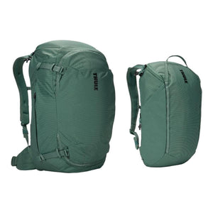 Two green Thule backpacks of different sizes shown side by side