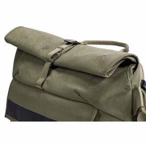 Thule olive green rolltop backpack closure detail