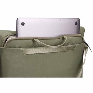 Thule bag with laptop partially inserted into the padded sleeve