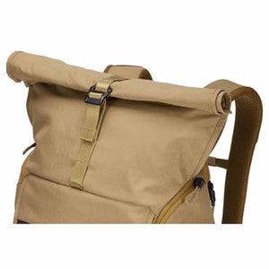 Tan Thule rolltop backpack detail