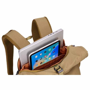 Thule backpack with a laptop and tablet stored in the main compartment