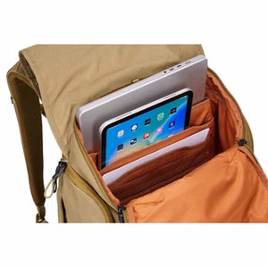 Thule backpack interior showing laptop and tablet storage compartments