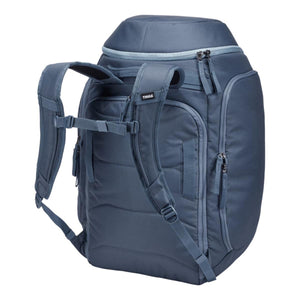 Thule blue backpack with padded shoulder straps and zippered compartments